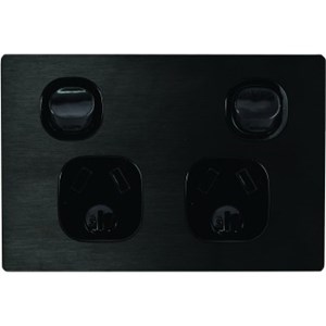 Fusion Double Horizontal 10Amp Socket - Black